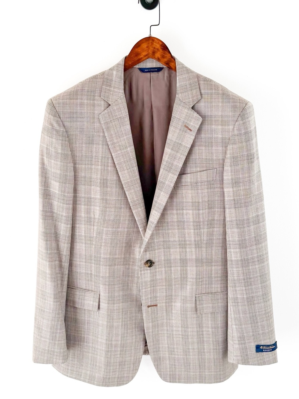 NWT NEW Brooks Brothers Glen Plaid Italian Sport Coat Tan Blue Blazer Men's 43L - Picture 1 of 14
